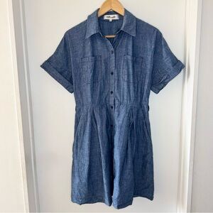 Diane Von Furstenberg Chambray Button Front Shirt Dress with Pockets SMALL